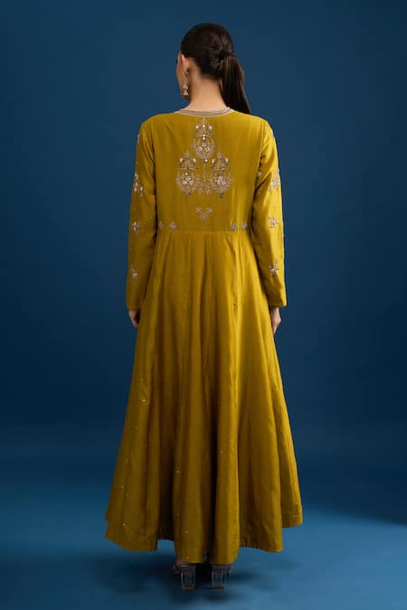 Matsya Embroidered Lime Green Anarkali Set 