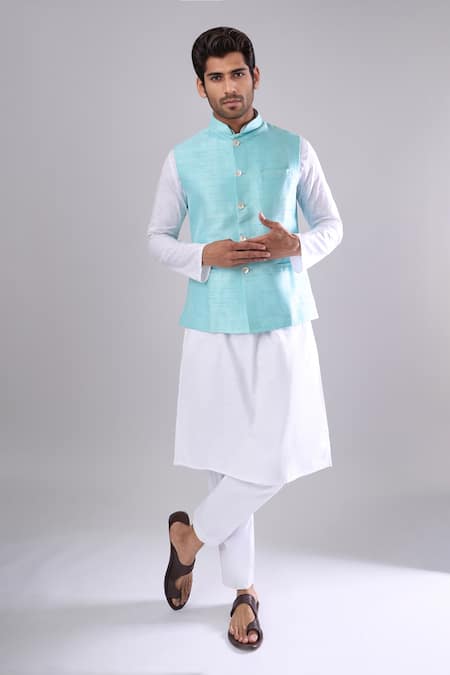Arihant Rai Sinha Firozi Blue Silk Blend Bundi 