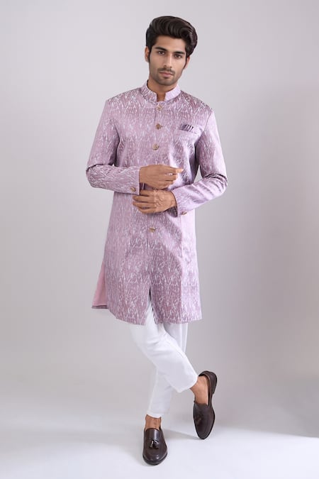 Arihant Rai Sinha Pink Woven Jacquard Sherwani & White Pant 