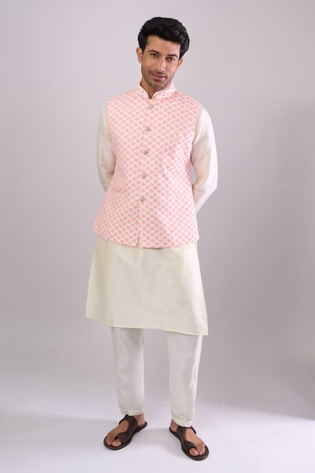 Buy_Arihant Rai Sinha_Pink Geometric Pattern Bundi _Online_at_Aza_Fashions