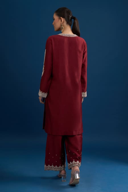 Matsya Scarlet Red Embroidered Kurta Set 