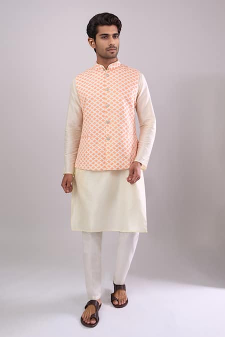 Arihant Rai Sinha Orange Geometric Pattern Bundi 