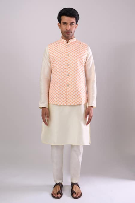 Arihant Rai Sinha_Orange Geometric Pattern Bundi _Online_at_Aza_Fashions