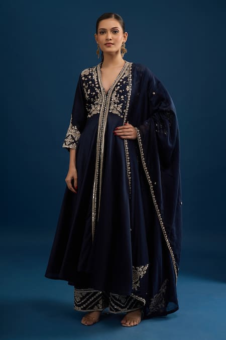 Matsya Navy Blue Embroidered Anarkali Set 