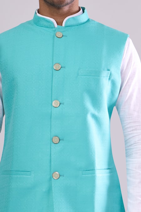 Shop_Arihant Rai Sinha_Green Polyester, Jacquard Rama Poly Bundi _Online_at_Aza_Fashions
