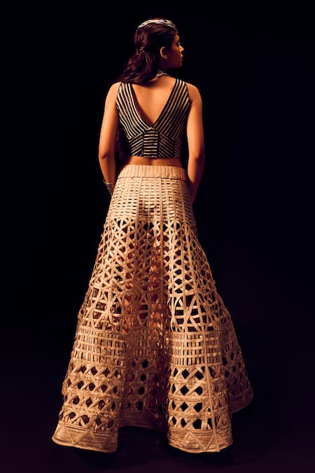 Label Anshu Khathuria Champagne Gold Padded Designer Skirt Set 