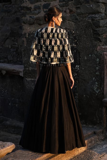 Label Anshu Khathuria Black Designer Gown With Cape 
