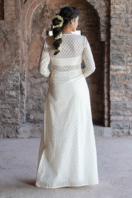 Label Anshu Khathuria Ivory Hand Embroidered Achkan Jacket Set 