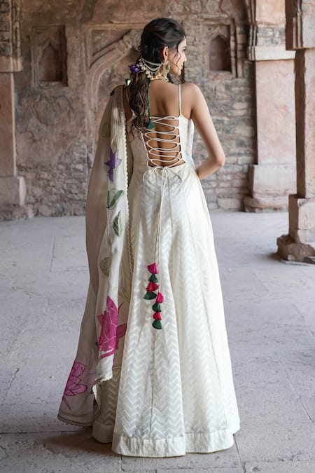 Label Anshu Khathuria Ivory Handloom Anarkali Set 