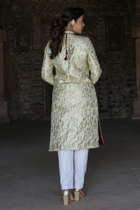 Label Anshu Khathuria Gold Brocade Sherwani Tunic & Pant Set 