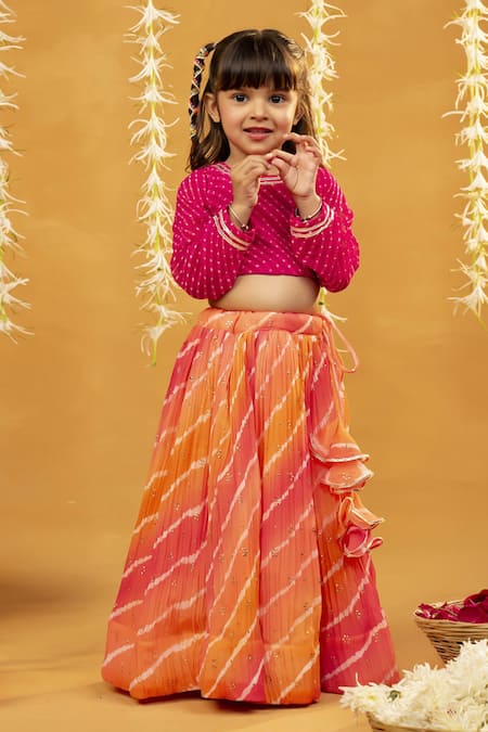 JILMIL DREAMWEAR Pink Georgette Leheriya Print Lehenga Set 