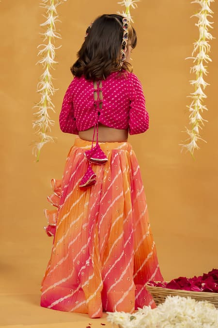 Shop JILMIL DREAMWEAR Pink Georgette Leheriya Print Lehenga Set at Aza Fashions Shop_JILMIL DREAMWEAR_Pink Georgette Leheriya Print Lehenga Set _at_Aza_Fashions