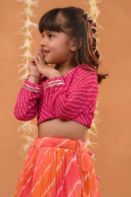 JILMIL DREAMWEAR Pink Georgette Leheriya Print Lehenga Set Online at Aza Fashions JILMIL DREAMWEAR_Pink Georgette Leheriya Print Lehenga Set _Online_at_Aza_Fashions