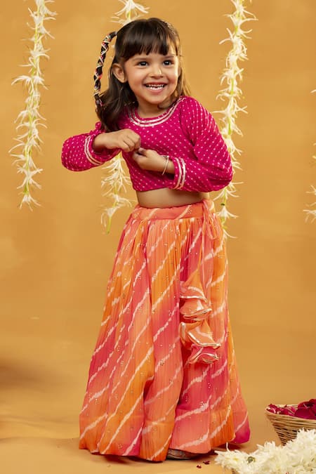 Buy JILMIL DREAMWEAR Pink Georgette Leheriya Print Lehenga Set Online at Aza Fashions Buy_JILMIL DREAMWEAR_Pink Georgette Leheriya Print Lehenga Set _Online_at_Aza_Fashions