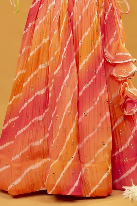 JILMIL DREAMWEAR Pink Georgette Leheriya Print Lehenga Set at Aza Fashions JILMIL DREAMWEAR_Pink Georgette Leheriya Print Lehenga Set _at_Aza_Fashions