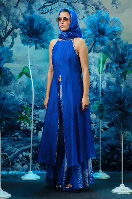 Mandira Wirk - Indian Indigo Blue Chanderi Kurta Set 