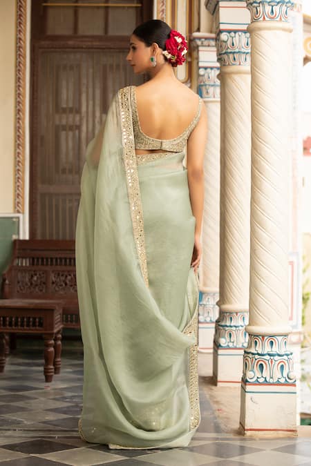 Neha Khullar Designer Green Organza Saree Set 