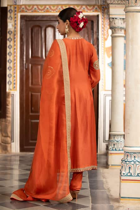 Neha Khullar Rust Orange Mirror Zardozi Kurta Set 