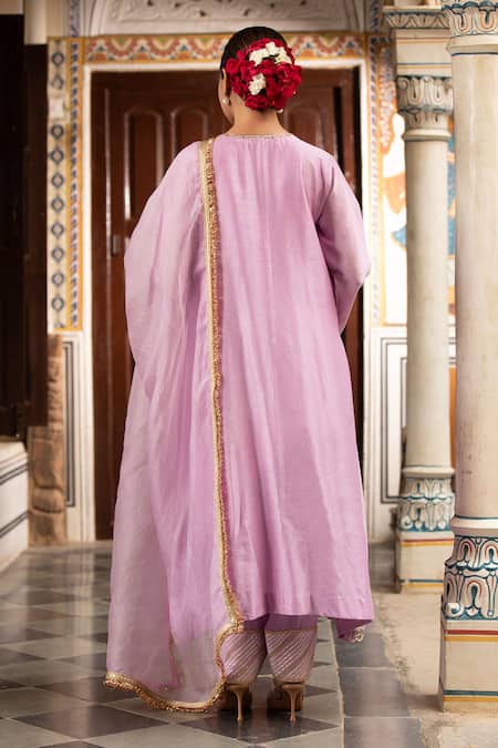 Neha Khullar Purple Mirrors, Zari Round Neck Chanderi Work Kurta Set Online at Aza Fashions Neha Khullar_Purple Mirrors, Zari Round Neck Chanderi Work Kurta Set _Online_at_Aza_Fashions