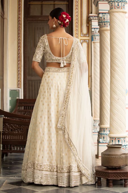 Neha Khullar Ivory Zardozi Mirror Work Lehenga Set 