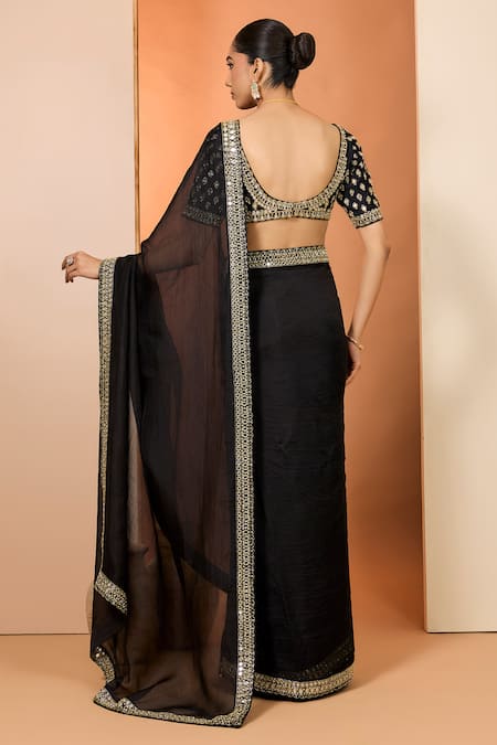 Neha Khullar Black Mirror Zardozi Saree With Blouse 