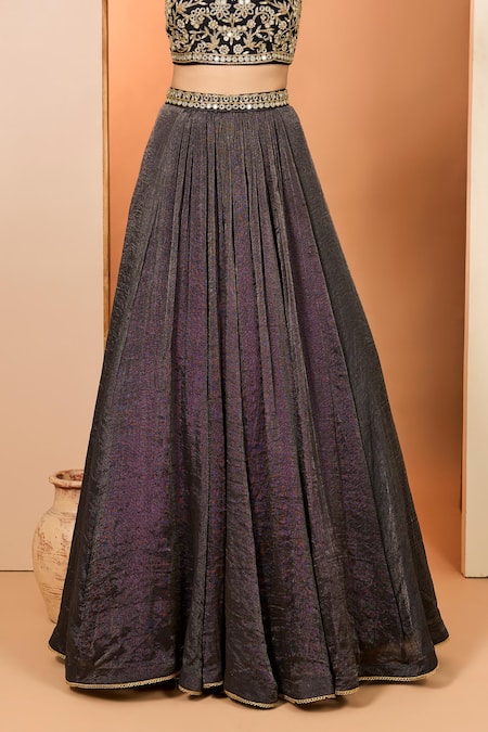 Buy_Neha Khullar_Black Zari, Mirrors Round Neck Zardozi Lehenga Set _Online_at_Aza_Fashions