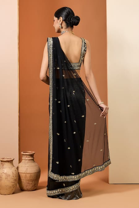 Neha Khullar Black Mirror Zardozi Saree With Blouse 