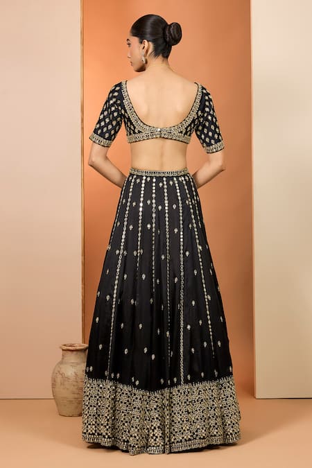 Neha Khullar Black Zardozi Mirror Work Lehenga Set 