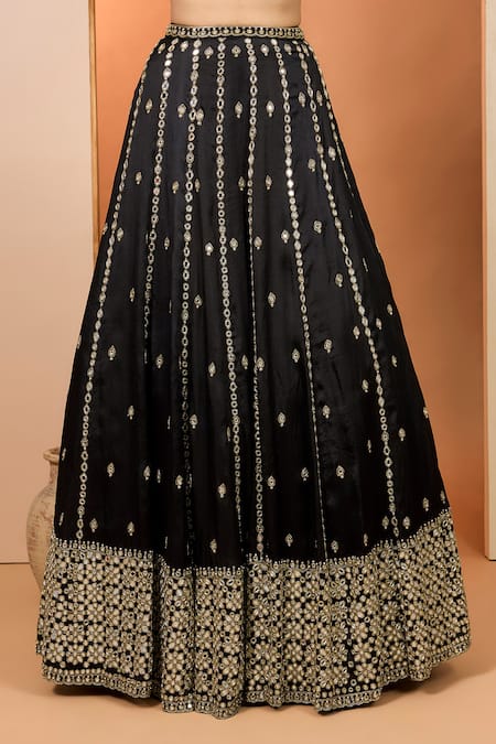 Buy Neha Khullar Black Mirrors, Zari Plunge Neck Zardozi Work Lehenga Set Buy_Neha Khullar_Black Mirrors, Zari Plunge Neck Zardozi Work Lehenga Set