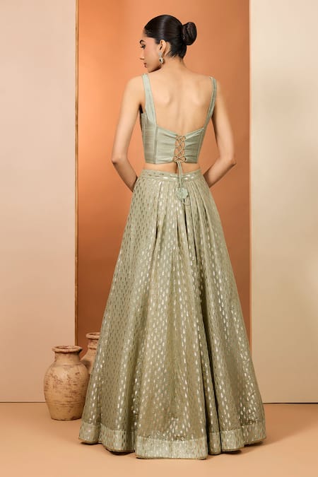 Neha Khullar Designer Green Banarasi Chanderi Lehenga Set 