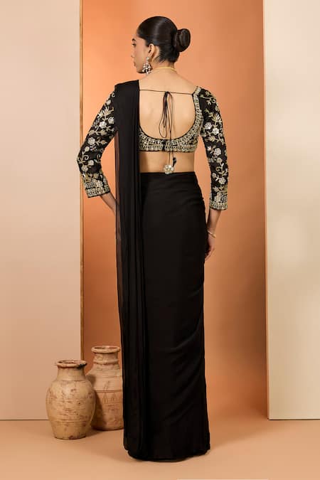 Neha Khullar Black Mirror Zardozi Pre-Draped Saree With Blouse 