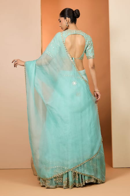 Neha Khullar Sky Blue Mirror Zardozi Lehenga Set 