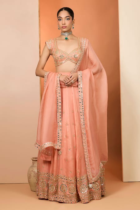 Neha Khullar Designer Orange Mirror Zardozi Lehenga Set 