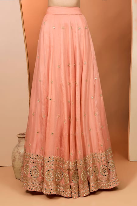 Buy_Neha Khullar_Orange Mirrors, Zari V-neck Designer Zardozi Lehenga Set _Online_at_Aza_Fashions