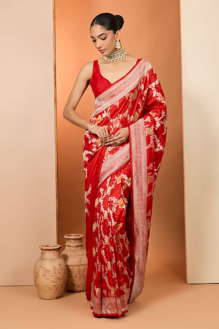 Neha Khullar Red Embroidery Pure Silk Designer Saree With Unstitched Blouse 