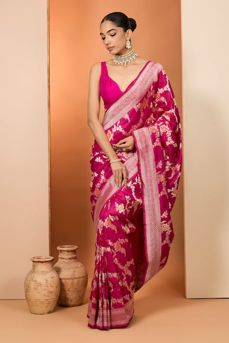 Neha Khullar Pink Embroidery Rani Designer Saree And Unstitched Blouse Piece 
