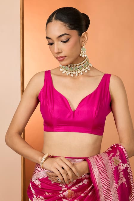 Buy_Neha Khullar_Pink Embroidery Rani Designer Saree And Unstitched Blouse Piece _Online_at_Aza_Fashions