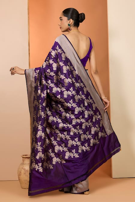 Neha Khullar Designer Purple Pure Silk Saree With Unstitched Blouse 