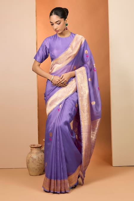 Neha Khullar Purple Kora Organza Saree With Unstitched Blouse