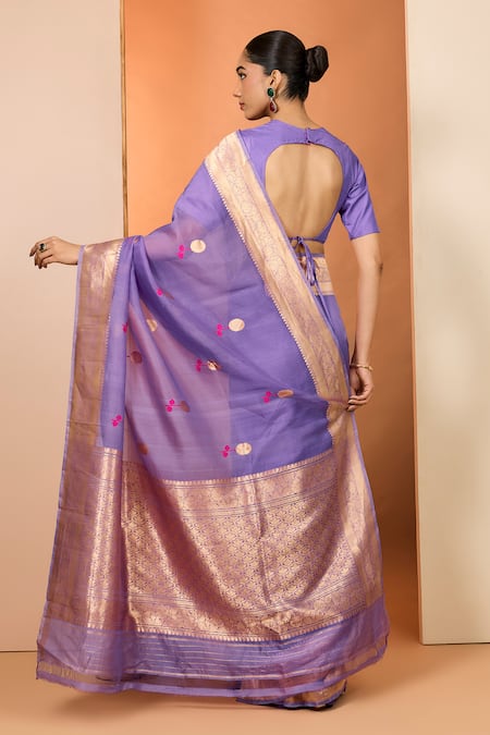 Neha Khullar Purple Kora Organza Saree With Unstitched Blouse 