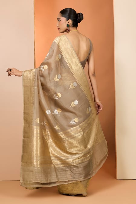 Neha Khullar Brown Kora Organza Saree With Unstitched Blouse Piece 