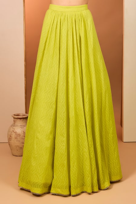 Buy_Neha Khullar_Yellow Organza Mirrors, Zari Plunge Neck Olive Banarasi Chanderi Lehenga Set _Online_at_Aza_Fashions