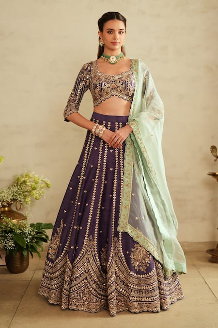 Saisha Purple Raw Silk Embroidered Lehenga Set 