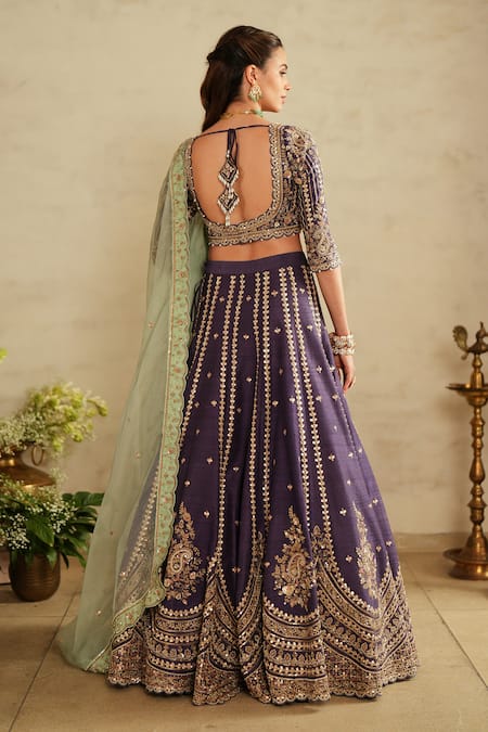 Saisha Purple Raw Silk Embroidered Lehenga Set 