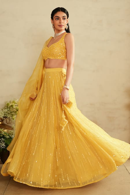 Saisha Lemon Yellow Embellished Lehenga Set 
