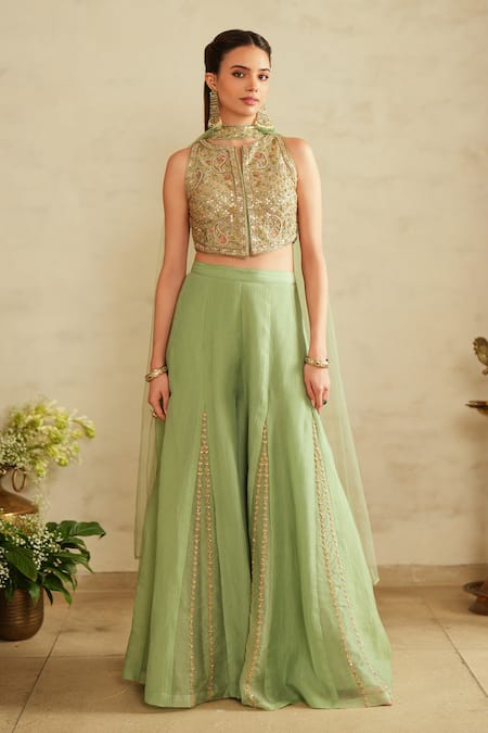 Saisha Aqua Green Embroidered Blouse Set 