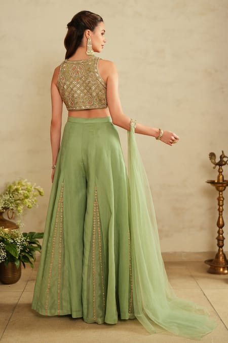 Saisha Aqua Green Embroidered Blouse Set 