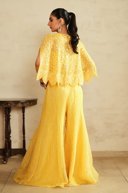 Saisha Lemon Yellow Organza Sharara Set 