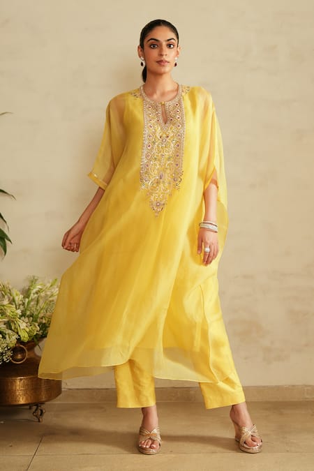 Saisha Lemon Yellow Kaftan Set 