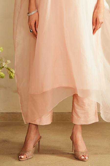 Saisha_Pink Organza, Silk Sequins, Embroidery Round Neck Baby Kaftan Set _Online_at_Aza_Fashions